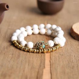 Strand AIITE 8mm Natural White Turquoise Bead Retro Bracelet For Men Health Wealth Multi-layer Energy Stone Women