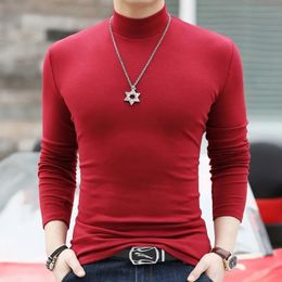 2023 Spring and Autumn Fashion Trend High Neck Slim Fit Long Sleeve Underlay Simple Solid Colour Versatile Mens Tshirt 240130
