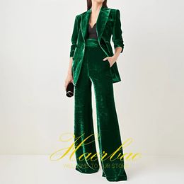 Womens Velvet 2 Piece Suit Office Lady Business Blazer Pants Double Breasted Wedding Tuxedos 240202