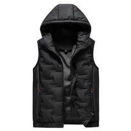 2023 Winter Hooded Vest Men Pleated Solid Padded Windproof Warm Sleeveless Jacket Homme Casual Waistcoat Thicken Parkas 8XL 240202