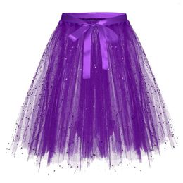 Skirts Women Fashion Solid Colour Lace Up Bowknot Puffy Sequin Mesh Performance Short Skirt Loose Half Bodies For