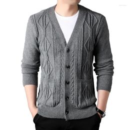 Men's Sweaters 2024 Thickened Cardigan Diamond Plaid Thick Wool Warm Fashion Long Sleeved Casual Knitted Sweater Men Clothing