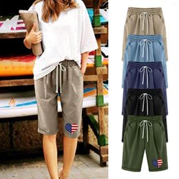 Women's Shorts Women Summer Cotton Print Pants For Work Casual High Waist Business Womens Petite