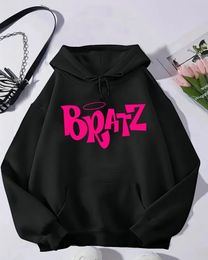 Cute Letter Print Casual Hoodie Drawstring Drop Shoulder Kangaroo Pocket Hoodies Sweatshirt Women's Clothing 240119