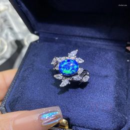 Cluster Rings Fine Jewellery 925 Silver Natural Colour Opal Ring Women's Oval Gemstone Fashion Wedding Bridal