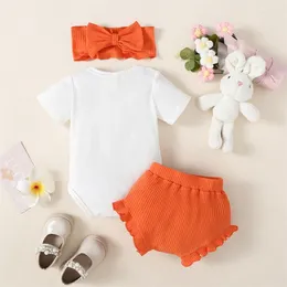 Clothing Sets Baby Girls Summer Clothes Easter Outfits Short Sleeve Lettler Print Romper Chick Shorts Headband 3PCS Infant Set