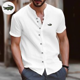 High Quality Mens Spring/Summer Short Sleeve Cotton Linen Shirts Business Casual Loose Fitting T-shirt Shirts Top S-2XL 240202