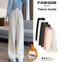 Women Wide Leg Corduroy Pants Winter Warm Causal Fleece Lined Trousers Fashion Korean Y2K Loose High Waist Aesthetic Pants 240129