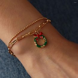 Charm Bracelets 1pc Double Layer Christmas Series Bracelet Cute Snowman Snowflake Reindeer Sock For Girls Jewelry Gift