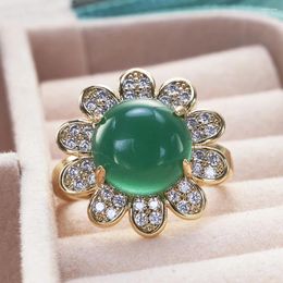 Cluster Rings 925 Sterling Silver Ring For Charm Lady Vintage Female Jewerly With Round Shape Green Color Emerald Gemstone Dating Gift