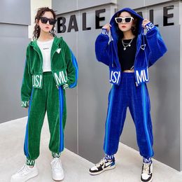 Clothing Sets 2024 Autumn Spring Girls Casual Winter Coat Kids Colored Letter Cotton Sweatshirt Tracksuit Sport Suits Outwear