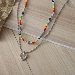 Pendant Necklaces Korean Colourful Beads Smile Love Double-Layered Pendants Necklace Collarbone Hip-Hop For Woman Trendy Jewellery