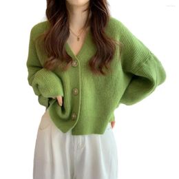 Women's Knits Women Sweater Coat V-neck Stylish Knitting Loose Fit Long Sleeve Single Breasted