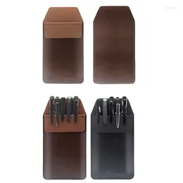 Retro Leather Pen Sleeve With Flip Portable Holder For Case Office Women