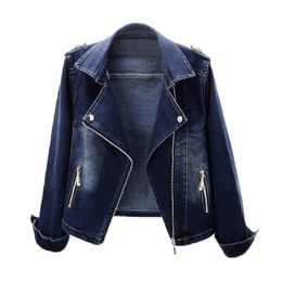 Autumn Women's Denim Jacket Coat Fashion Slim Stretch Suit Collar Jeans Outerwear Female Short Motorcycle Jacket Tops AH164 240125