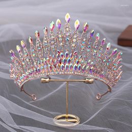 Hair Clips KMVEXO Purple AB Colour Crystal Bridal Tiaras Baroque Crown Headband Bride Party Rhinestone Diadem Wedding Jewellery Ornaments