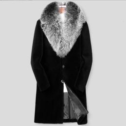 Winter Long Black Thick Warm Fluffy Faux Fur Coat Men with Fox Fur Collar Single Breasted Plus Size Outerwear S-5XL240127