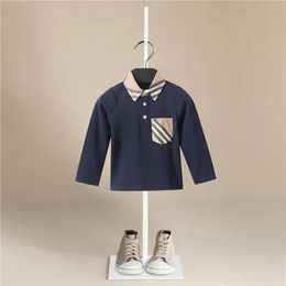 Spring T-Shirt Kids Clothes Tops Colour Stripes Turn-down Collar Autumn Long Sleeve Polos Baby Boy Pocket Boys Shirts Teen1T-7T 240131