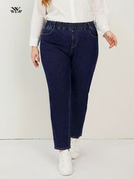 Plus Size Womens Harem Jeans High Waist Pull on Mom Jeans Stretchy Large size 8XL 175cms Tall Lady Denim Washing Jeans Pants 240202