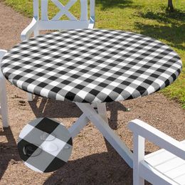 Homaxy Round Table Cover Fitted Vinyl Tablecloth Elastic Waterproof Dining Table Covers Home Decoration For Picnic Camping 240123