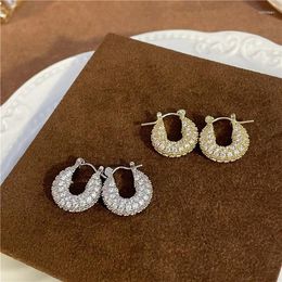 Hoop Earrings Light Luxury Full Rhinestones Micro Inlay U-shaped Niche Design Temperament Ear Buckle Cool Style High-end Feel Earrings.