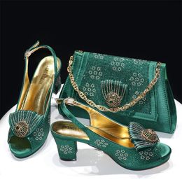 Doershow nice African Shoes And Bag Matching Set With green Selling Women Italian For Wedding HRE115 240130