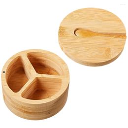 Dinnerware Sets 1 Set Of Bamboo Sugar Spice Box Divided Seasoning Container With Spoon