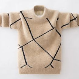 男の子のための子供用セーター冬のプルオーバー男の子編み温かいセーターファッションキッズトップ6 8 10 12年10代110-160 240129