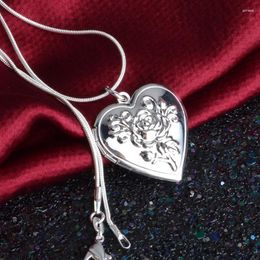 Pendant Necklaces Classic Vintage Rose Flower 925 Sterling Silver Locket Double Heart Necklace Po El Collar Women' Gift