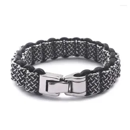 Charm Bracelets Fashion Cool Men Punk Weave Chain Bracelet Titanium Steel Retro Color Black Cross Twist Leather Jewelry