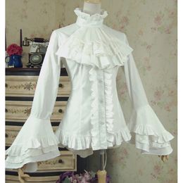 Spring women white shirt Vintage Victorian Bandage shirt Ladies gothic swallowtail blouse lolita costume 240202