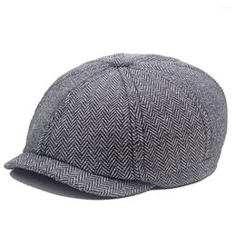 Berets Fashion Men's Hat Flat Cap Classic Tweed Stripe Herringbone Sboy Painter Hats Winter Thicken Casual Forward
