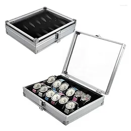 Watch Boxes 12 Slots Useful Aluminium Jewellery Watches Display Storage Box Square Case Suede Inside Rectangle Clocks Holder