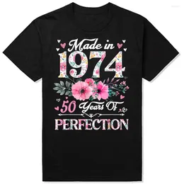 Men's T Shirts Made In 1974 Floral 50 Years Old 50th Birthday Tee Tops Round Neck Short-Sleeve Fashion Tshirt Clothing Casual Basic T-shirts