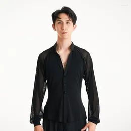 Stage Wear Latin Dance Performance Costumes For Men Lantern Sleeve Splicing Shirts Chacha Rumba Tango Dress Tops DQS15109