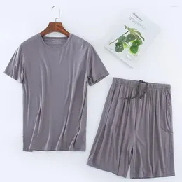 Men's Sleepwear 150kg Plus Size 2xl 3xl 4xl 8xl Men Pyjamas Sets Solid Colour O Neck Summer Modal Home Wear Short Sleeve Top And