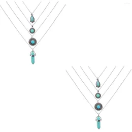 Pendant Necklaces 2 Sets Of Turquoise Layered Women Girls Multi-layer