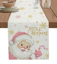 Merry Christmas Pink Old Man Snowflake Candy Wedding Decor Table Runner Kitchen Coffee Dining Fabric Home Decoration 240127
