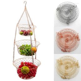 Hooks Modern Style Storage Basket Racks 3-Tier Hanging Kitchen Vegetable Fruit Rack Holder With Iron Chain