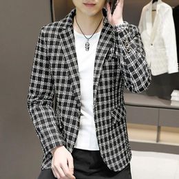 Men's Suits Korean Fashion Plaid Men Blazers Slim Fit Casual Business Suit Jackets High-quality Street Wear Social Coat Clothing 2024