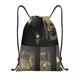 Shopping Bags Royal Straight Flush Of Spades In Gold Over Black Drawstring Backpack Sports Gym Bag For Men Women Poker Card Sackpack