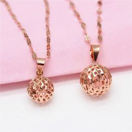 Chains 585 Purple Gold Hollow Bead Necklace Plated 14K Rose Simple Pendant Classic Design Party Jewellery For Girlfriend