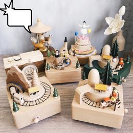 Handmade Wooden Music Box Creative Retro Rotating Music Box Christmas Birthday Gifts DIY Log Making Ornament Home Decoration 240118