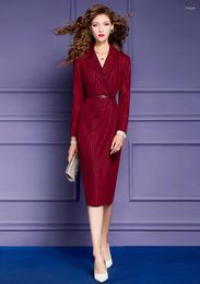 Casual Dresses Elegant Striped Formal Blazer For Women 2024 Autumn Winter Long Sleeve Party Vestidos Red Black Plus Size Robe