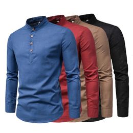 Autumn Winter Long Sleeve Men t Shirts Oversized Stand Collar Business Shirts Blouses Soild Casual Work Top Male Brand Clothes 240124