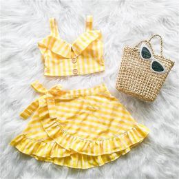 Clothing Sets 1-5Y Kids Girls Summer Clothes Baby Off Shoulder Sling Stripe Crop Tops Ruffle Slit Skirts Children Fashion Outfits