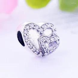 Loose Gemstones 2024 925 Sterling Silver Couple Heart Mix Zirconia Love Bead Fit Original Pan Charm Bracelet For Women Making Berloque