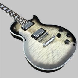 best Classic standard light gray electric guitar, chrome hardware, custom service available, 6-string quilted maple electric guitar