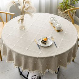 Plaid Cotton Linen Round Tablecloth Wedding el Banquet Cloth Table cover Indoor Dining Room Kitchen Outdoor Decoration 240123