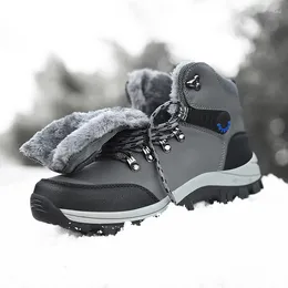 Boots Men Winter 2024 Warm Plush Outdoor Waterproof PU Snow Ankle Work Casual Hiking Shoes High-top
